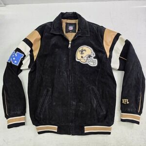 Vintage G-III New Orleans Saints Leather Varsity Jacket NFL Full Zip Mens Sz M